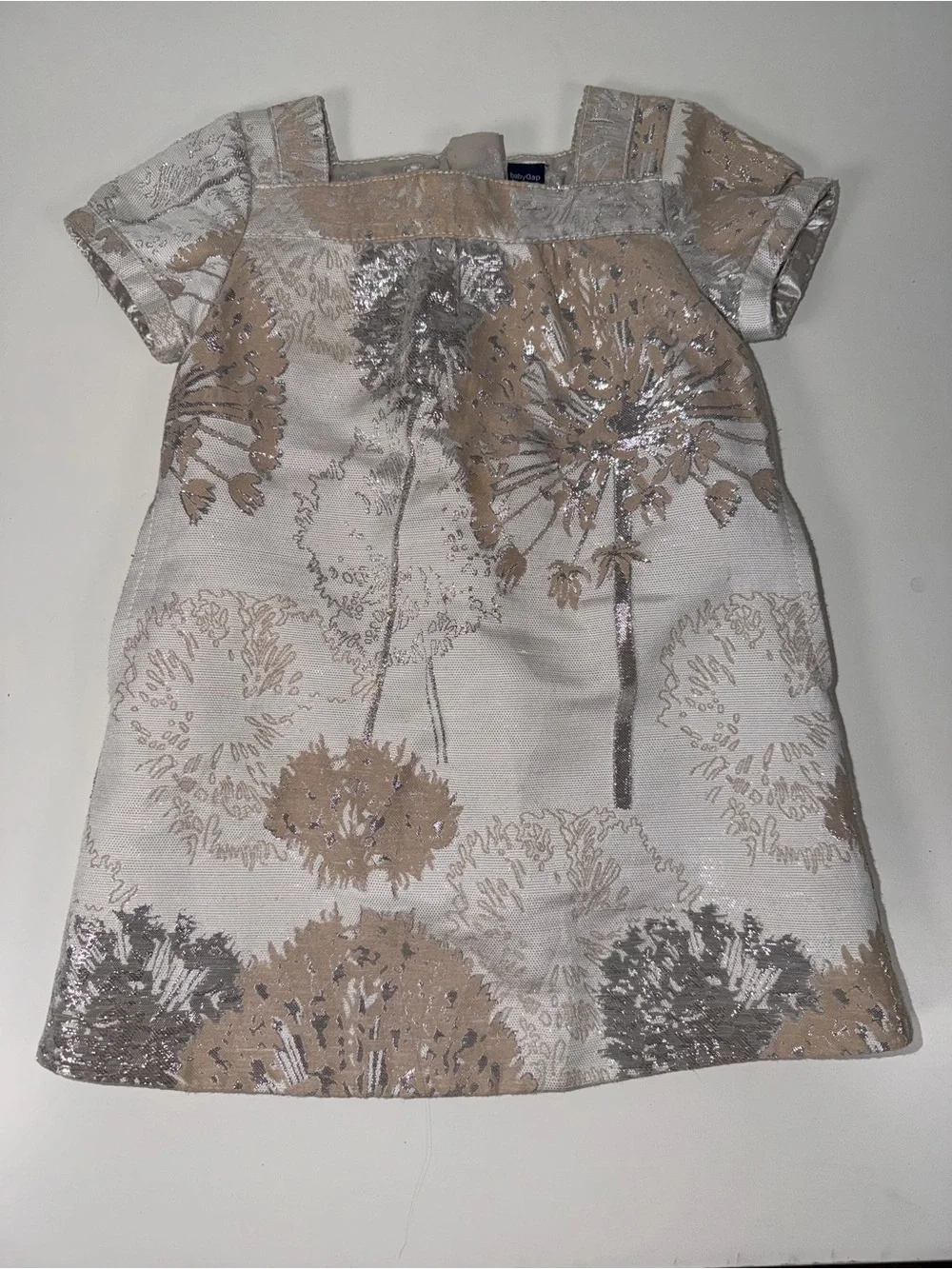 Baby Gap Girls Holiday Dress Beige w/ Silver Foil w/ Bloomers Size Toddler 18-24